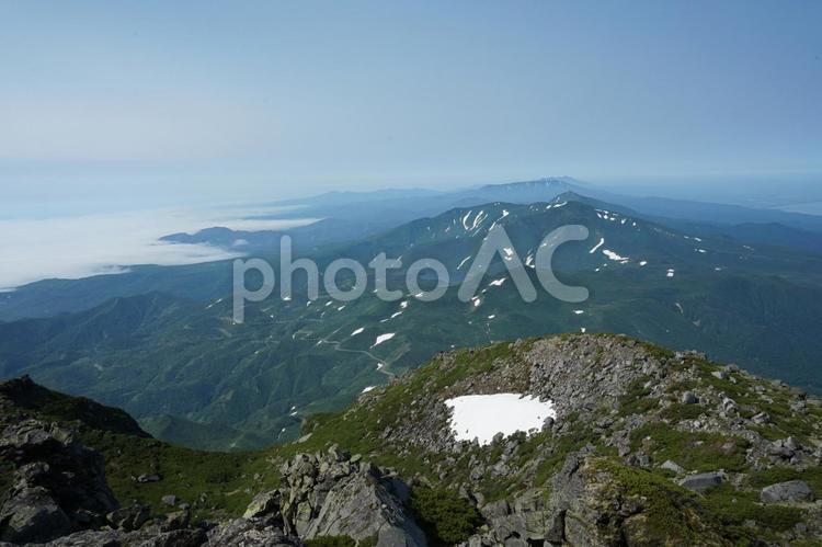 北海道　羅臼岳山頂からの景色１ 北海道,知床,知床半島の写真素材