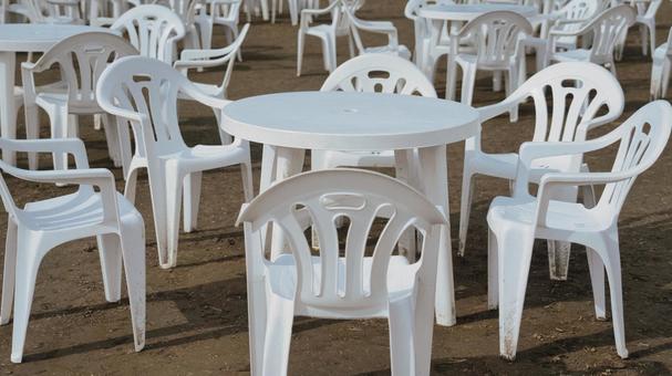 イベントに使う白い椅子と机 イベント,いす,机の写真素材