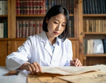 古文書を調査する歴史学者 古文書を調査する歴史学者の写真