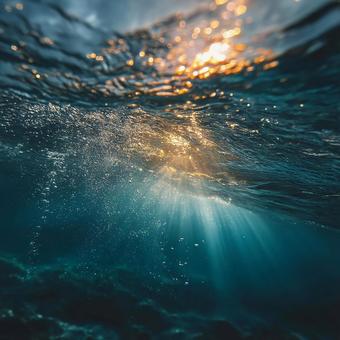 光が差し込む神秘的な水中の写真