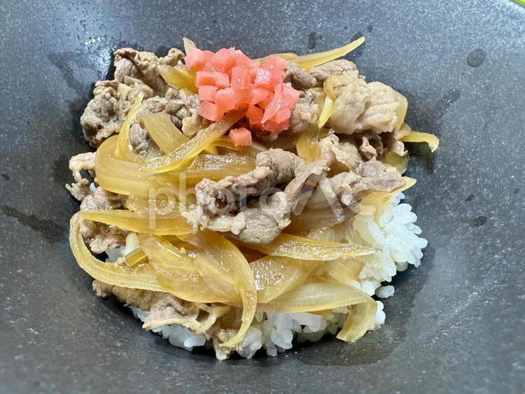 丼物のイメージ　牛丼 牛丼,玉ねぎ,紅生姜の写真素材