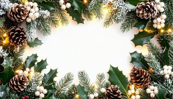 ナチュラルな冬のクリスマスフレーム ナチュラルな冬のクリスマスフレームの写真