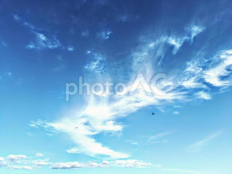 空　sky　飛行機 何人もありません,晴れ,太陽の写真素材