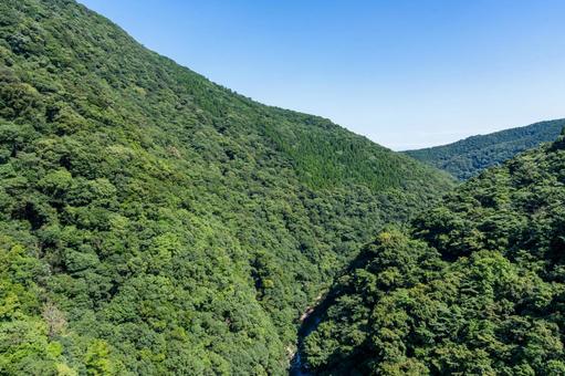 綾町の照葉大吊橋上から見た景色 綾町の照葉大吊橋上から見た景色 空,青空,景色の写真素材