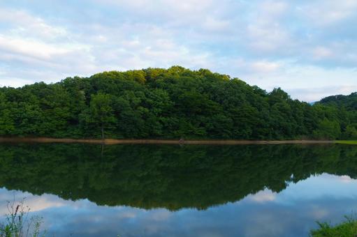 森と水鏡 水鏡,池,反射の写真素材