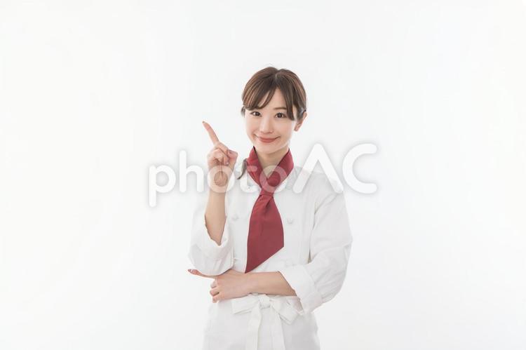シェフ　指差し シェフ,女性,指差しの写真素材