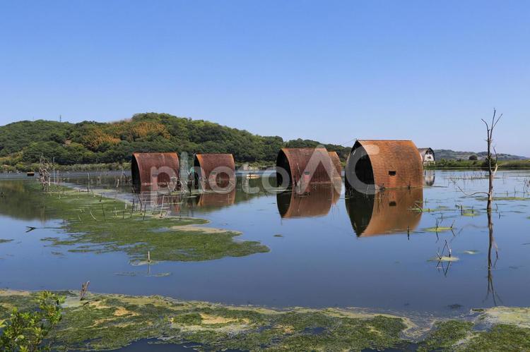 岡山県瀬戸内市　鹿忍グリーンファーム跡 鹿忍グリーンファーム跡,鹿忍グリーンファーム,水没ペンション村の写真素材