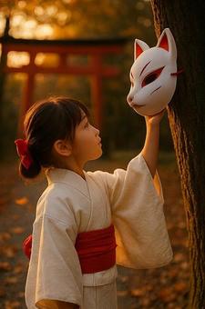 狐面に導かれて/秋の記憶(AI生成) 狐面に導かれて/秋の記憶(AI生成)の写真