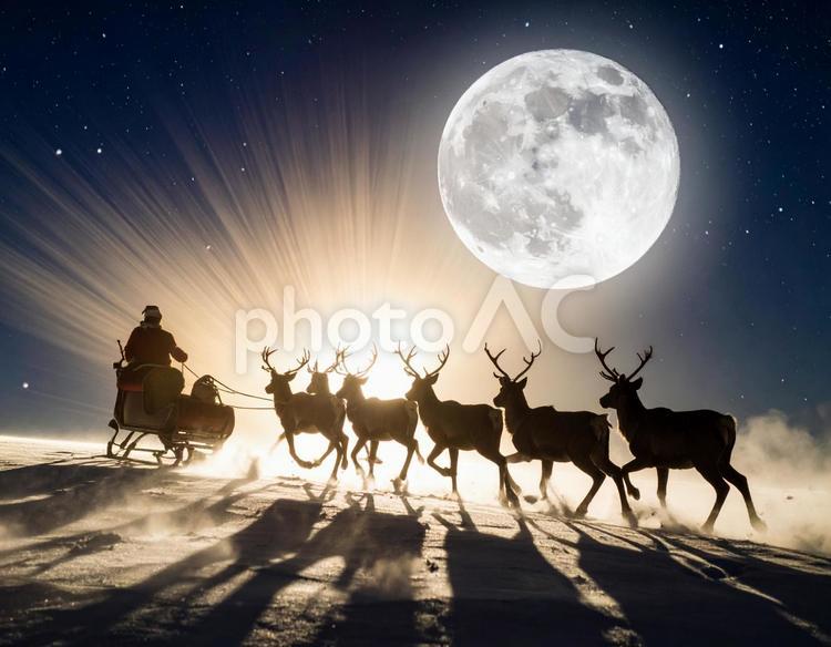 サンタと満月の写真素材 サンタ,クリスマス,満月の写真素材