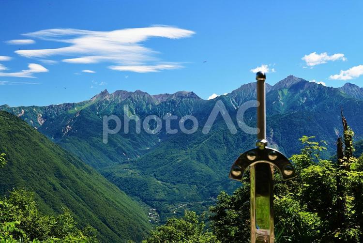 福地山頂上から眺める槍ヶ岳、穂高 空,ブルー,ホワイトの写真素材