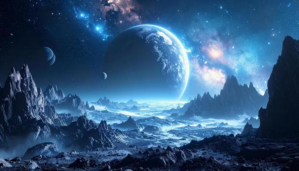 幻想的な惑星と星空 幻想的な惑星と星空の写真