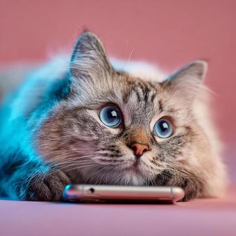 スマホと猫 スマホと猫の写真