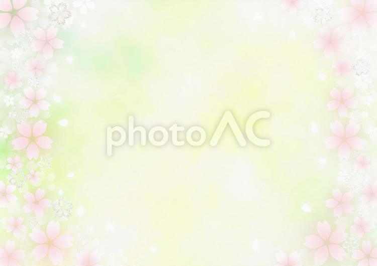 ラメの桜とふわふわの桜　水彩風フレーム素材（黄色×黄緑色） 桜,水彩,ラメの写真素材