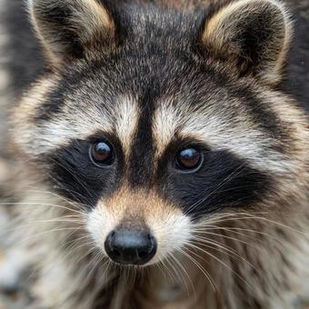 アライグマの顔アップ高精細クローズアップ アライグマの顔アップ高精細クローズアップの写真