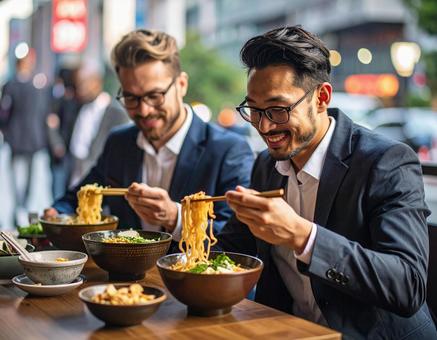 ラーメンを食べる男性 ラーメンを食べる男性の写真