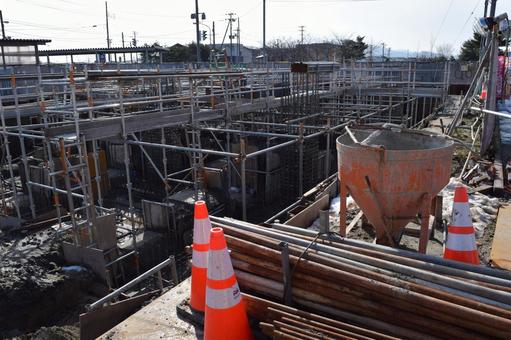 施工中の基礎工事現場 基礎工事現場,基礎工事,ビル基礎工事の写真素材