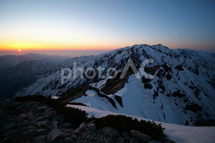 夕日と白馬連峰 白馬連峰,白馬岳,唐松岳の写真素材