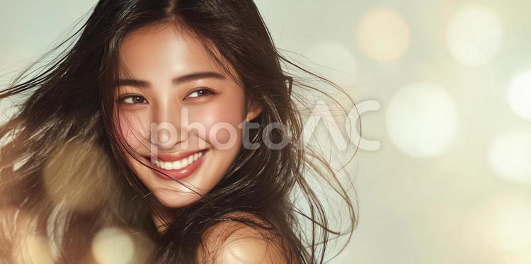 美髪イメージ、笑顔のモデル女性 美髪,ヘアケア,イメージの写真素材