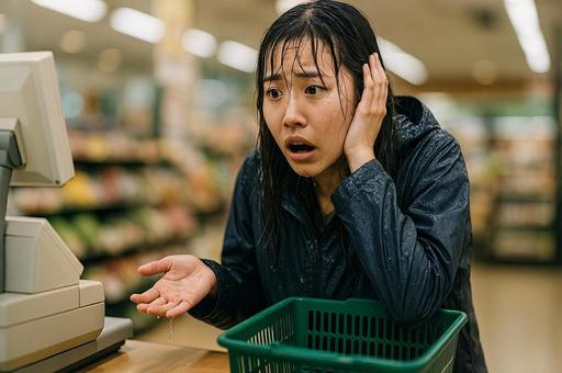 雨に濡れた買い物客 雨に濡れた買い物客の写真