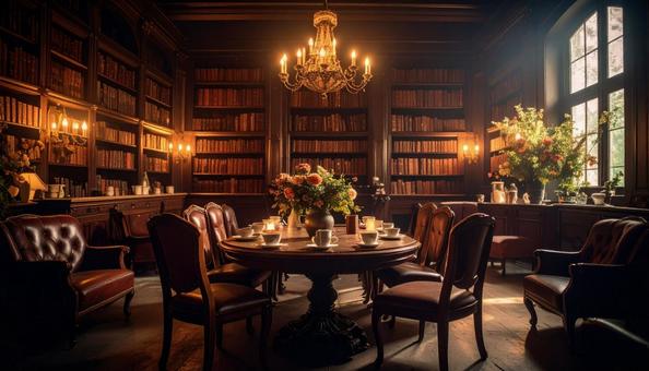 アンティークな図書館・ブックカフェの写真