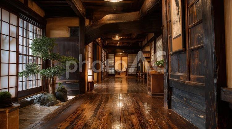 和風な旅館の廊下 室内,旅館,廊下の写真素材