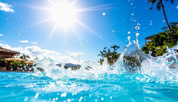 太陽と青空を背景のスプラッシュ 太陽と青空を背景のスプラッシュの写真