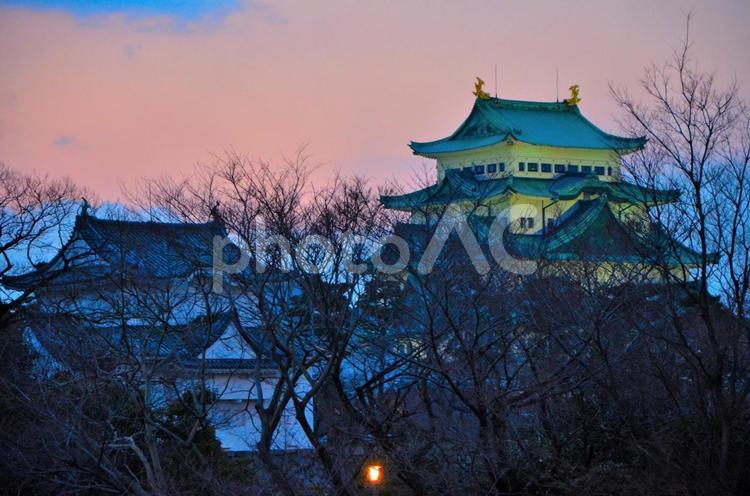 名古屋城の夕暮れ 名古屋城,内堀,自然の写真素材