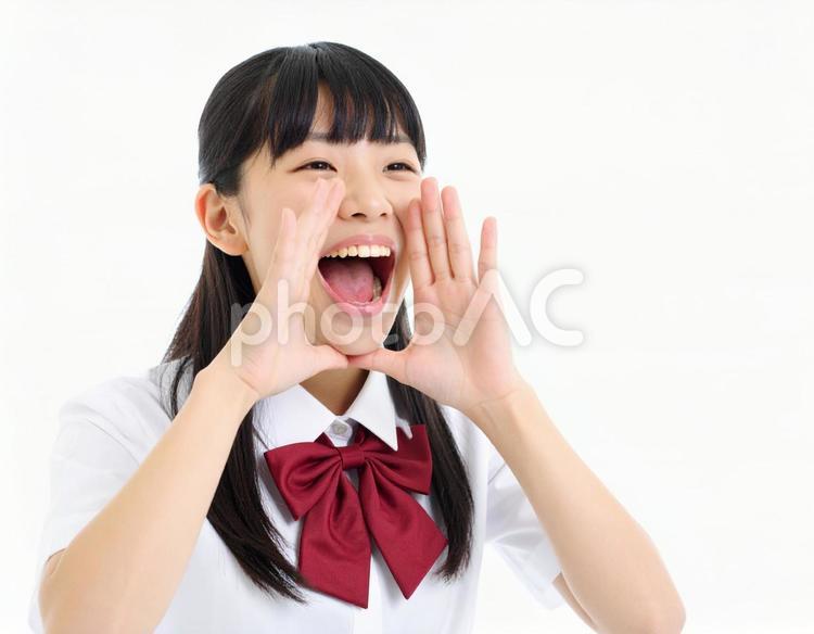 大声で声援を送る女子生徒のイメージ 声援,大声,女子高生の写真素材