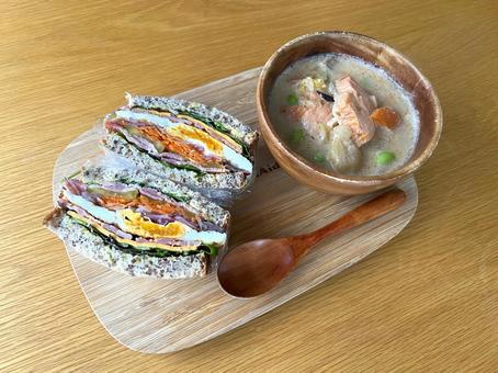 Photo, sandwich, millet bread, egg sandwich, 