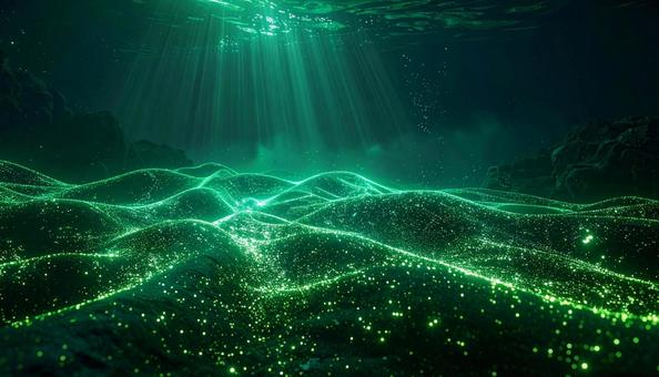 緑の光が織りなす幻想的な波紋 緑の光が織りなす幻想的な波紋の写真