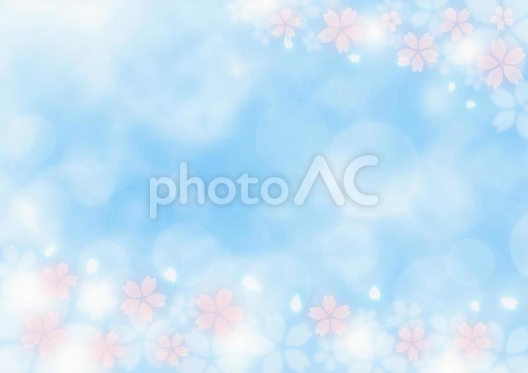 桜吹雪とボケ　春のイメージ　背景素材（青） 春,桜吹雪,桜の写真素材