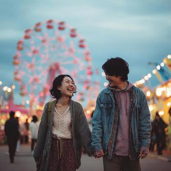 デートで笑顔があふれる二人 デートで笑顔があふれる二人の写真
