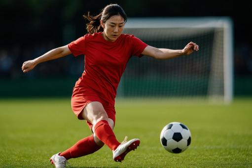 ゴールを狙う女子選手 ゴールを狙う女子選手の写真