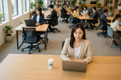 オフィスで働く女性 オフィスで働く女性の写真