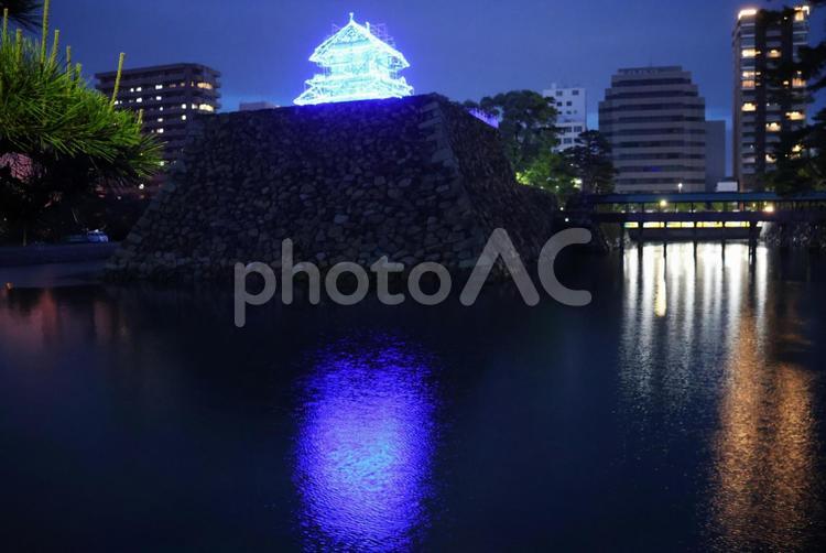 ５月中旬の高松城仮想天守閣のライトアップ 玉藻公園,高松城仮想天守閣,ライトアップの写真素材