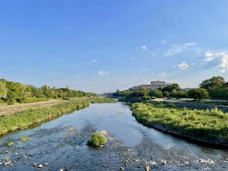 賀茂大橋から望む夏の京都鴨川 鴨川,京都,京都市の写真素材