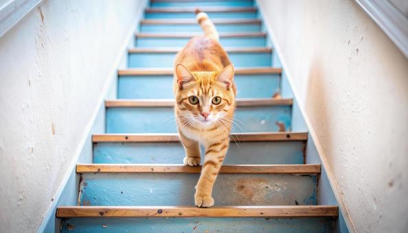 階段を下りる猫 階段を下りる猫の写真