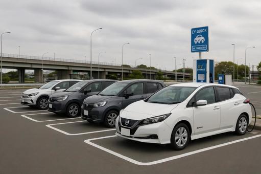 SAに停車中のEVの写真