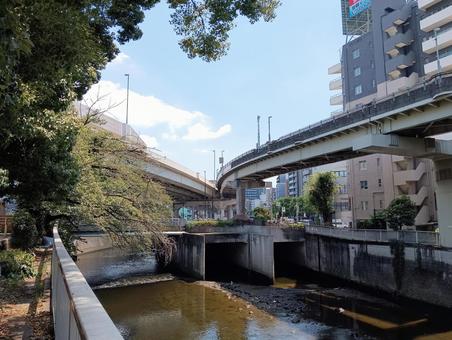 神田川　江戸川橋付近 神田川,江戸川公園,江戸川橋の写真素材