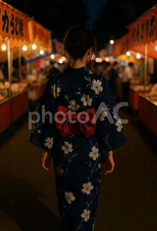 【AI生成】浴衣姿  祭り,浴衣,後ろ姿の写真素材