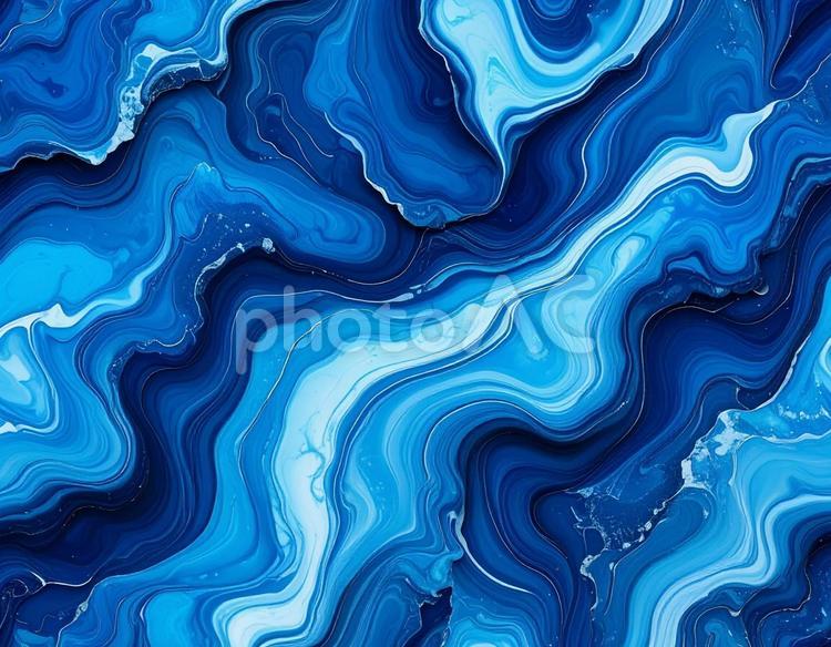 流れる青インクのマーブル模様 インク,青,マーブルの写真素材