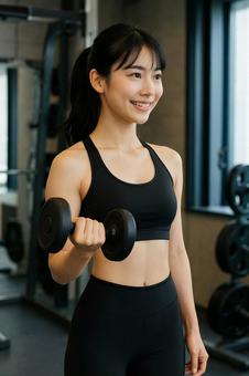 ジムで美のために鍛えてる女性の写真