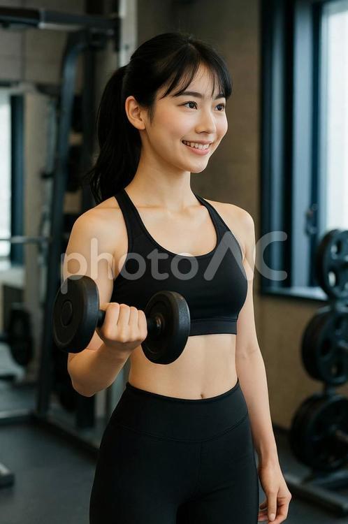 ジムで美のために鍛えてる女性 フィットネス,スポーツジム,トレーニングの写真素材