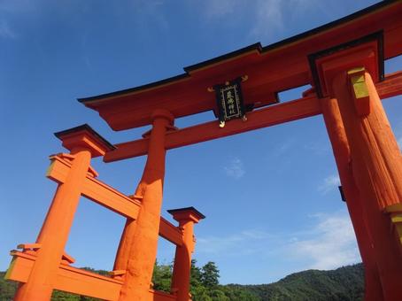 青空と厳島神社の鳥居 厳島神社,鳥居,宮島の写真素材