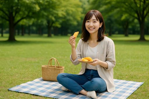 ピクニック女性 ピクニック女性の写真
