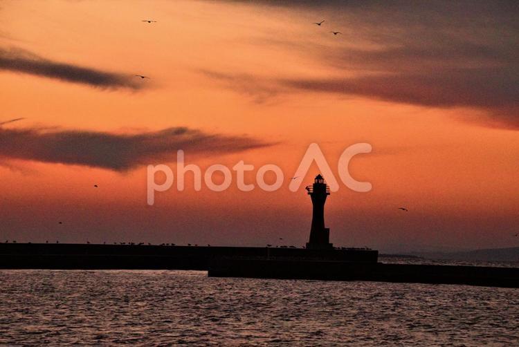夕焼け　北海道の風景　13833 夕焼け,海,レッドの写真素材
