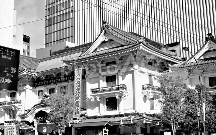 歌舞伎座２　モノクロ 歌舞伎座,新歌舞伎座,東京の写真素材