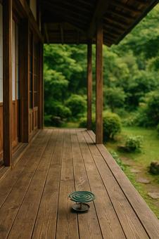 木造縁側と蚊取り線香の夏の情景 木造縁側と蚊取り線香の夏の情景の写真