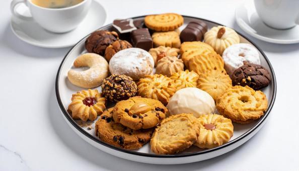 クッキー盛り合わせとコーヒー クッキー盛り合わせとコーヒーの写真