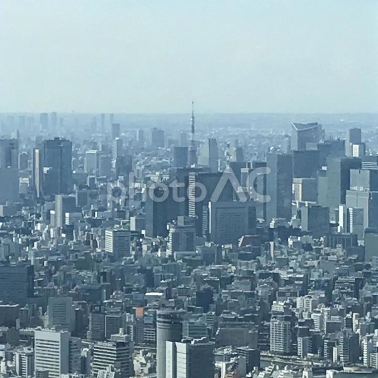 スカイツリーからの東京タワー スカイライン,超高層ビル,都市の写真素材